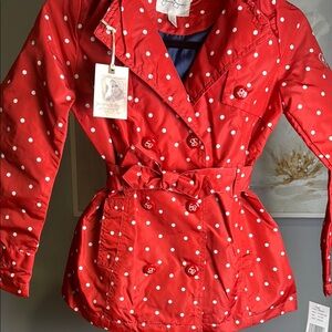 Jessica Simpson Red Polka Dot Coat, removable Hood, size L 14/16 NWT